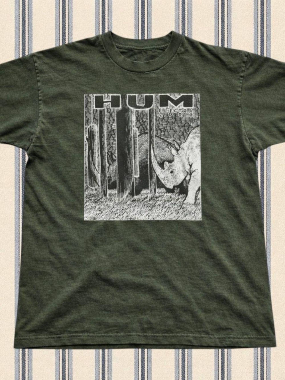 Gildan Olive Green Short-Sleeve Tee with Rhino Graphic